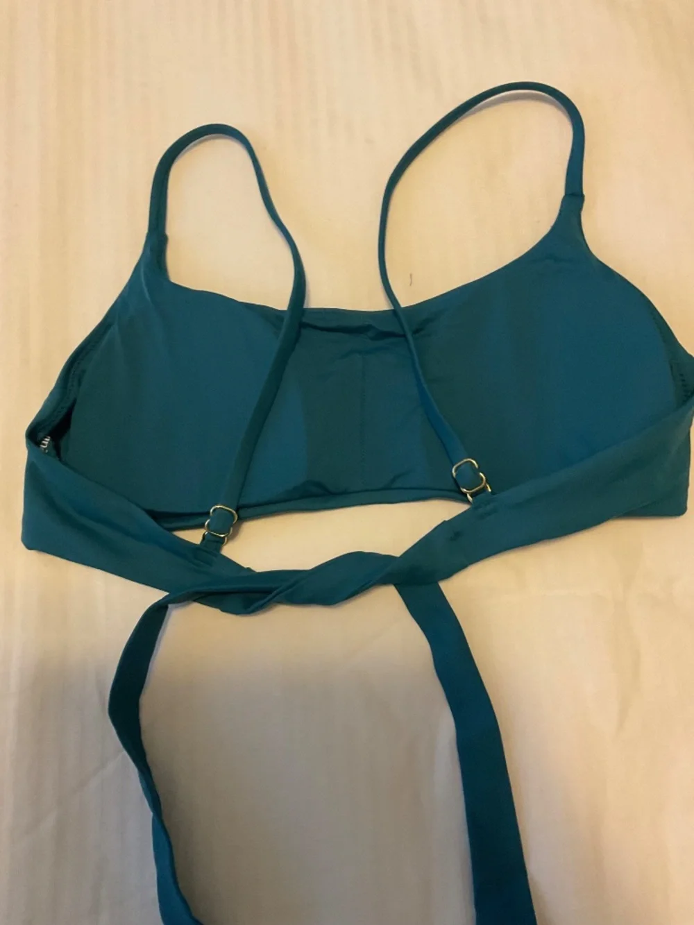 NWOT quince tie back Italian teal bikini top sm